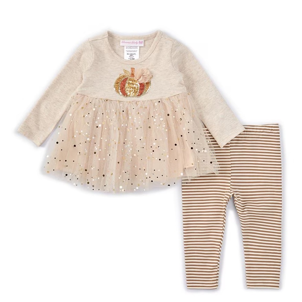 Bonnie Baby Fall Autumn Dress Legging Set Outfit Sequin Pumpkin Girl 3-6 NWT